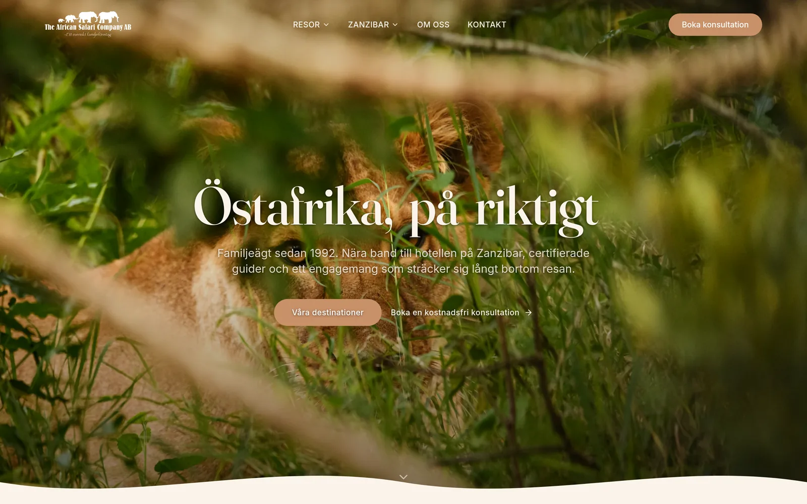 The home page of the new africansafari.se